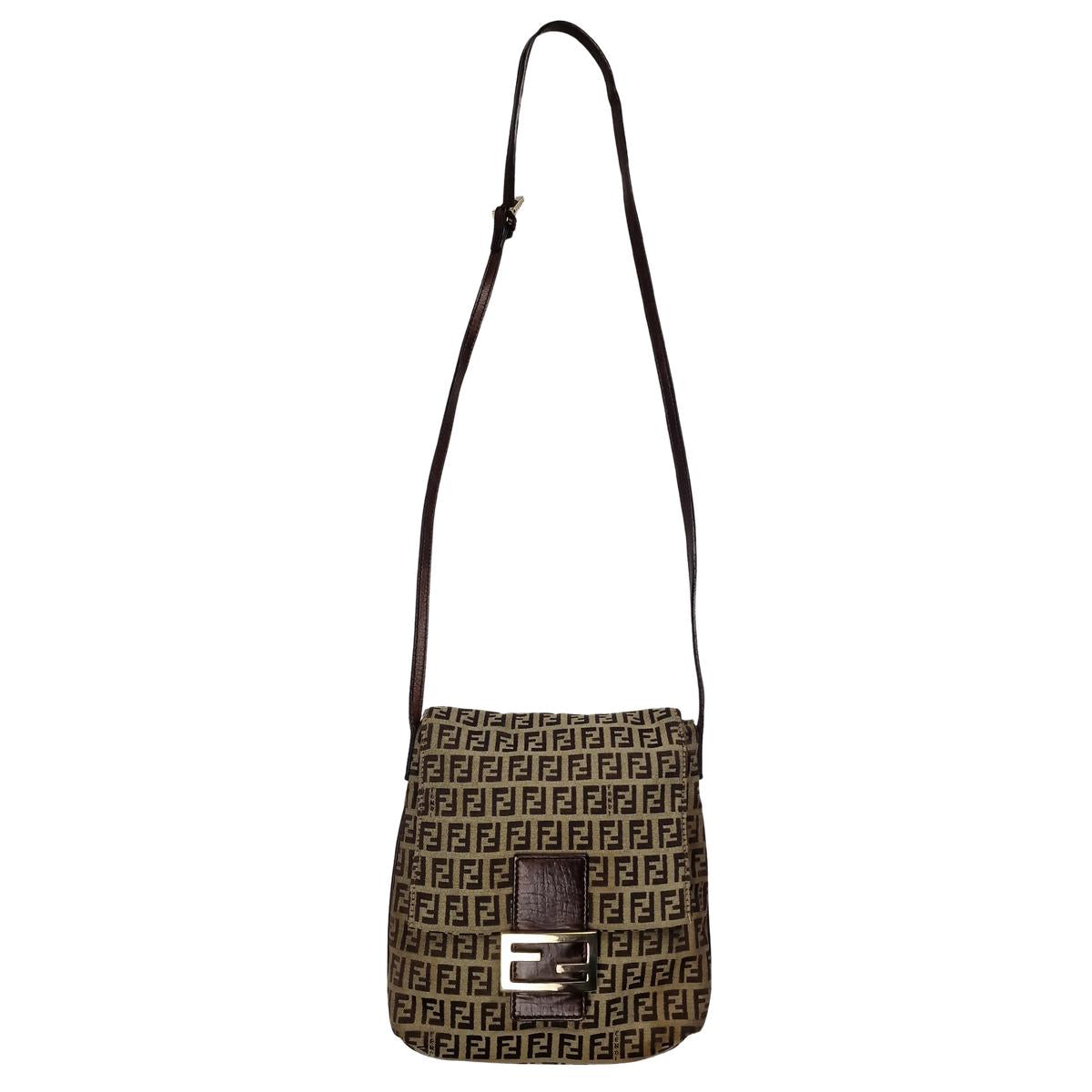 Sac à main FENDI Zucca toile et cuir marron