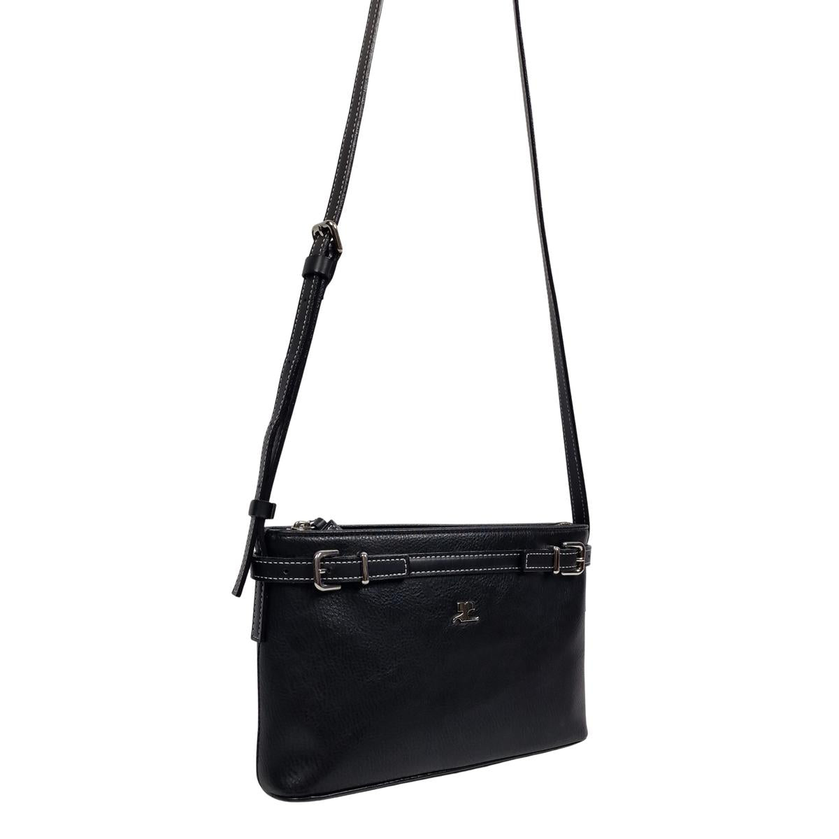 COURREGES grained leather shoulder bag Black