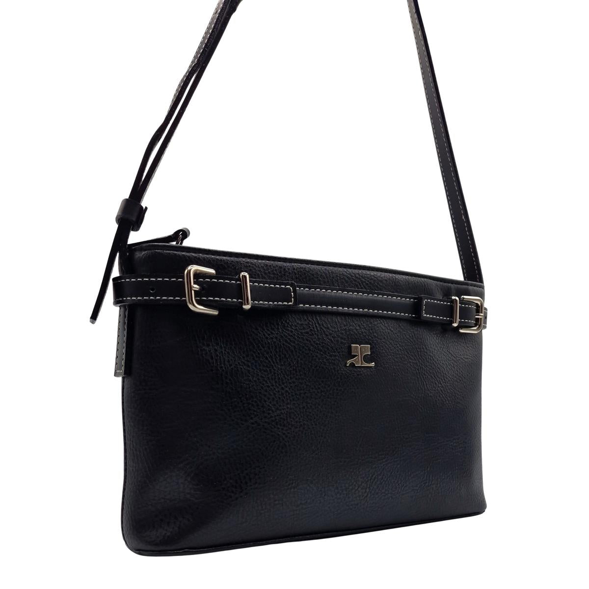 COURREGES grained leather shoulder bag Black