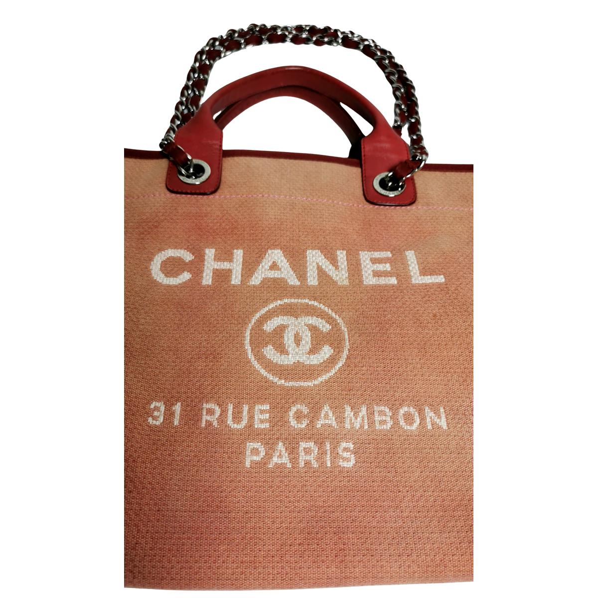 CHANEL Deauville canvas and leather handbag Pink