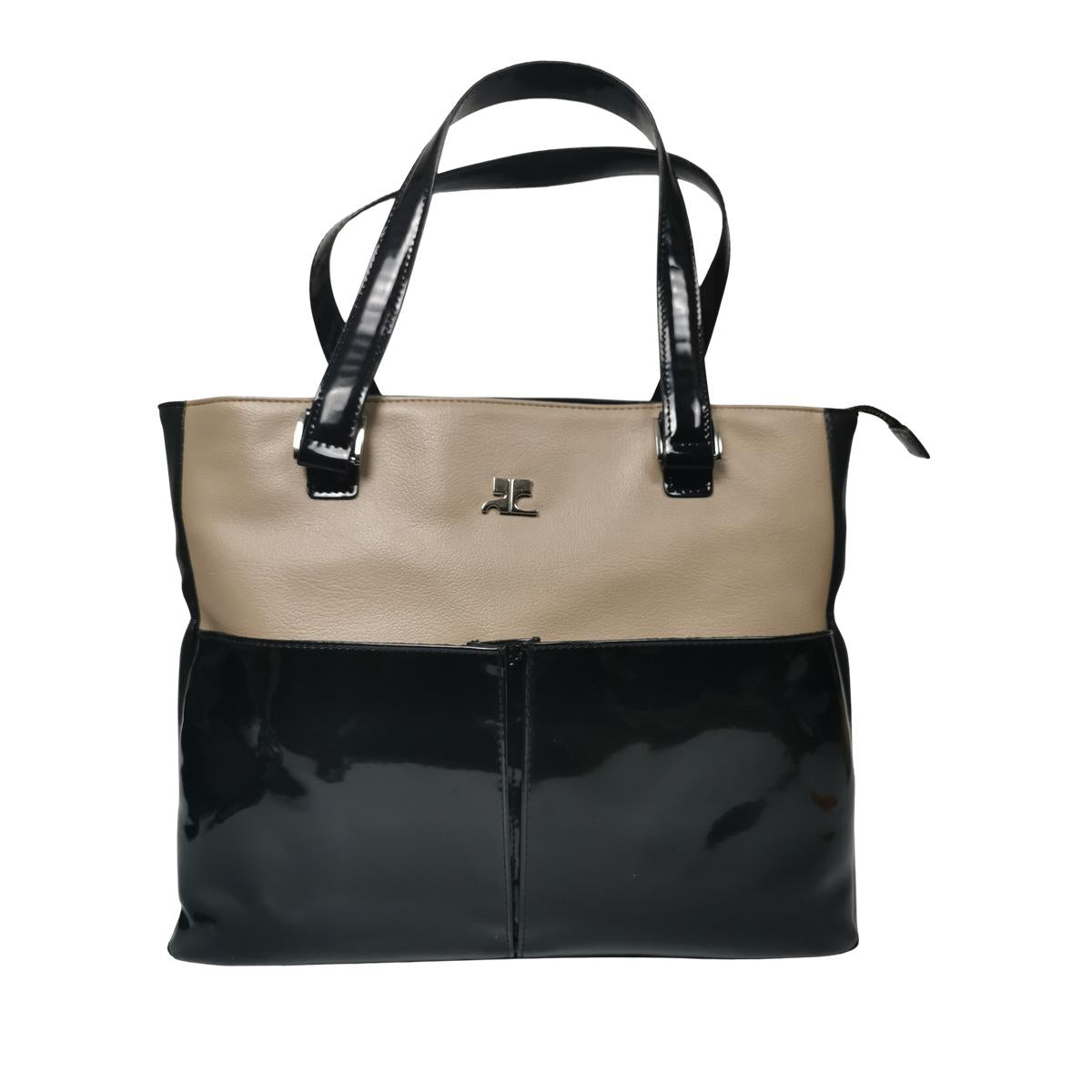 Sac à main COURREGES Tote vinyle Noir et beige