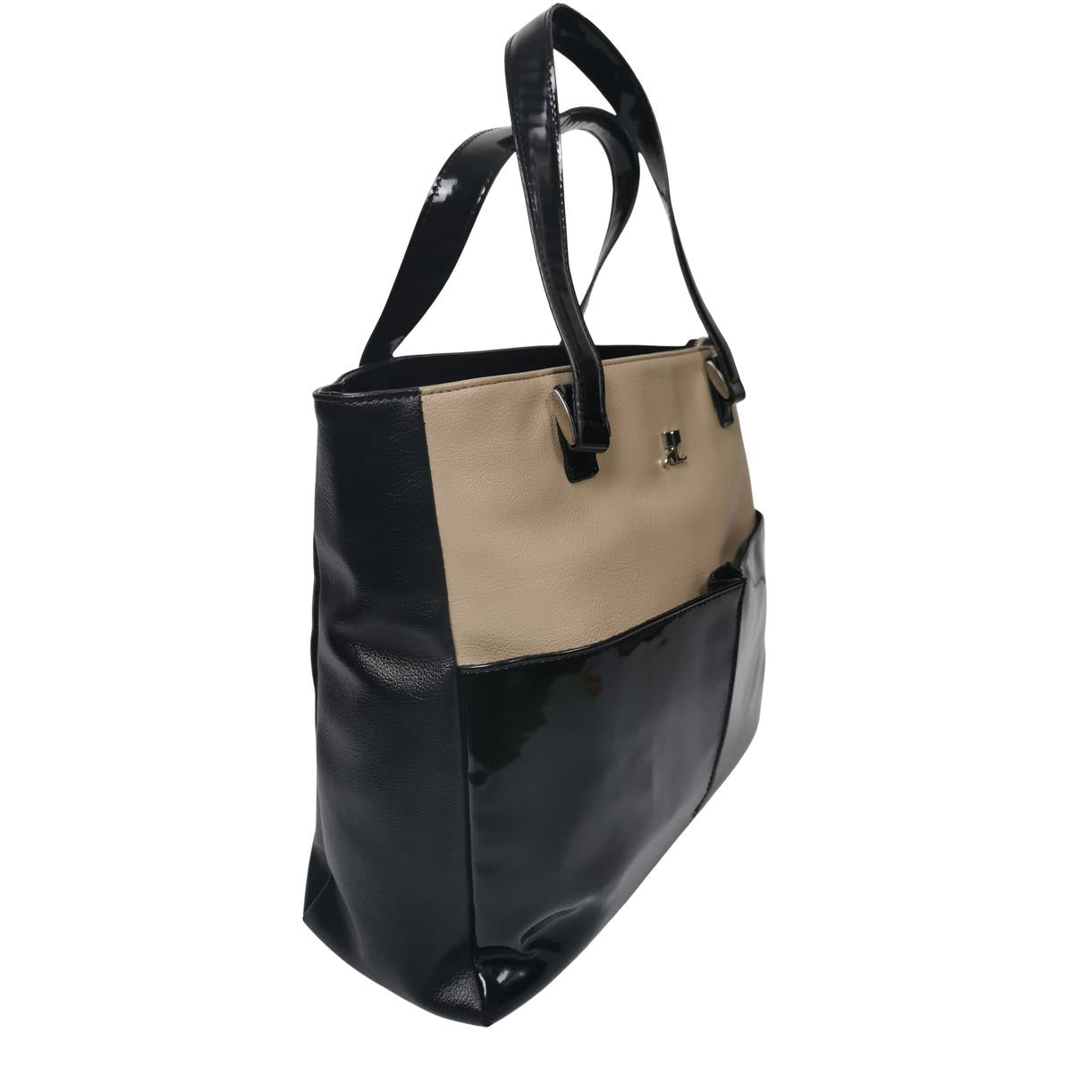 COURREGES Tote vinyl handbag Black and beige