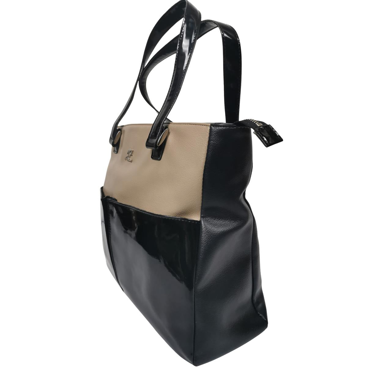 COURREGES Tote vinyl handbag Black and beige