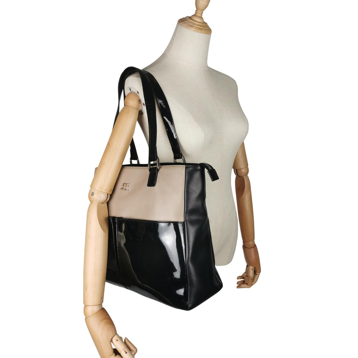 COURREGES Tote vinyl handbag Black and beige