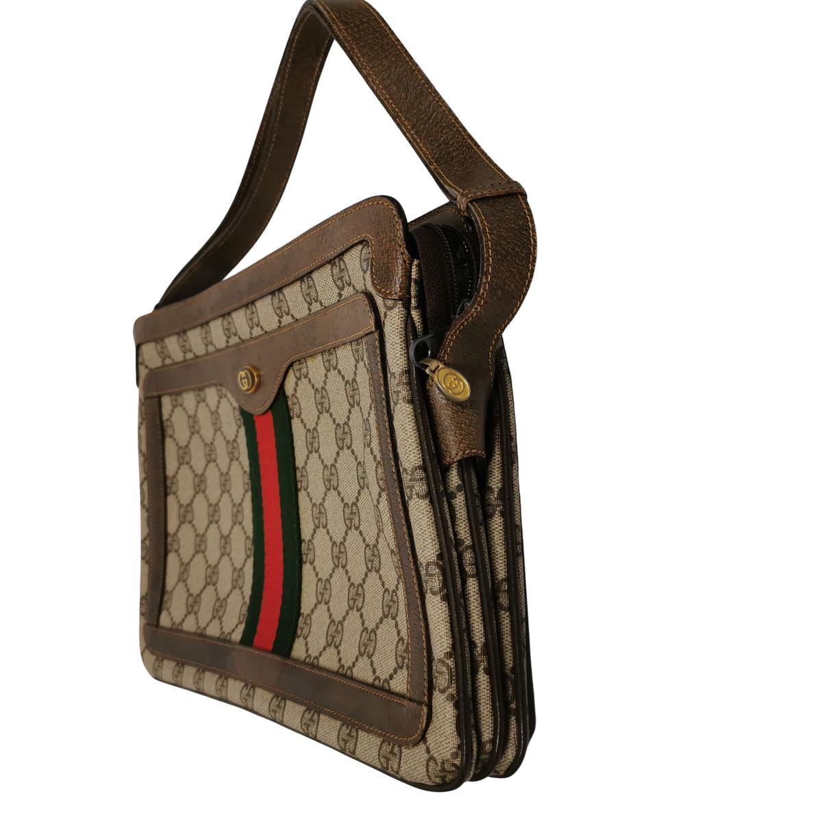 GUCCI Camera Ophidia canvas and leather shoulder bag Brown