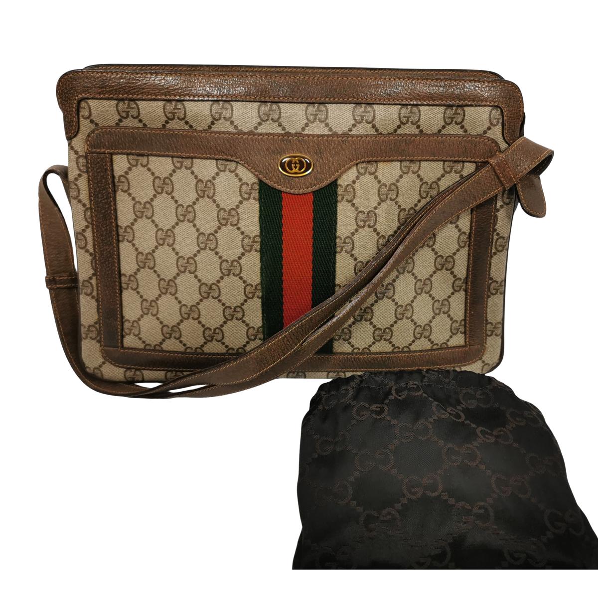 GUCCI Camera Ophidia canvas and leather shoulder bag Brown