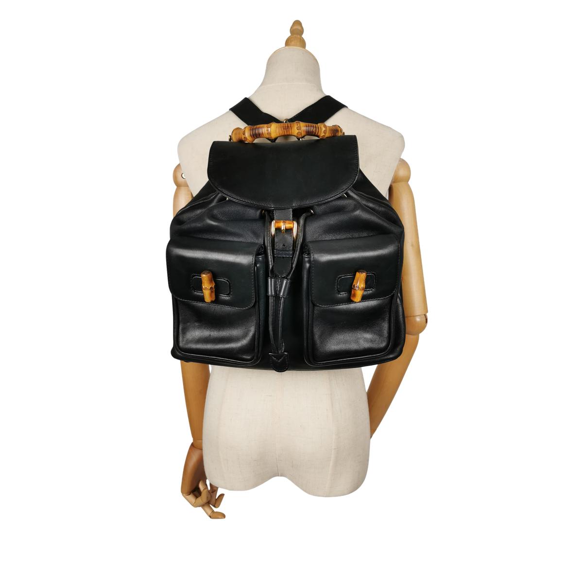 GUCCI Diana Bamboo leather backpack Black