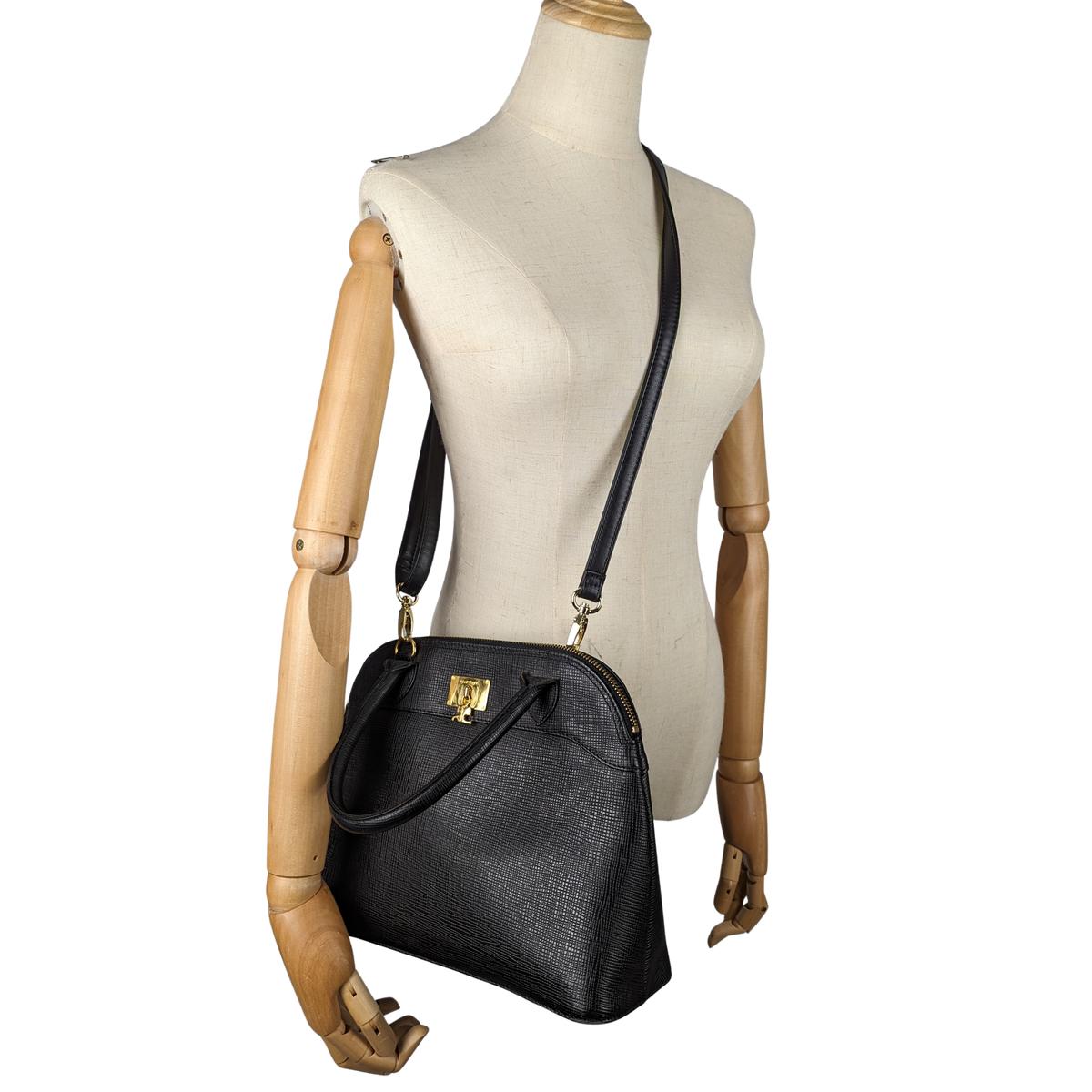 COURREGES 2 way leather shoulder bag Black