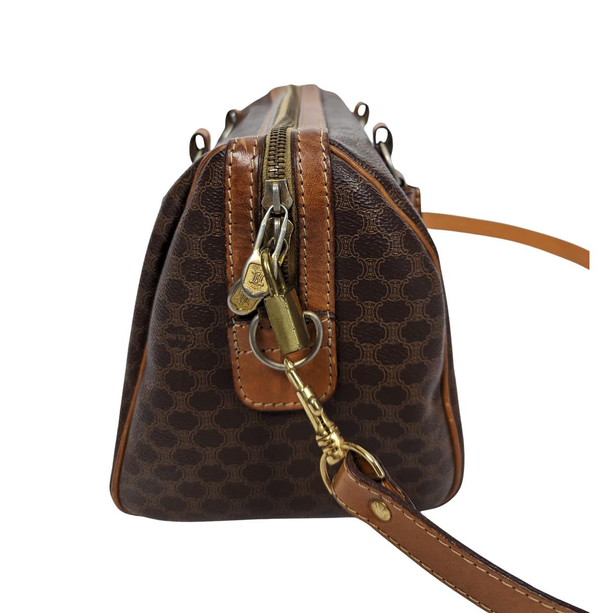 CELINE Boston Macadam canvas and leather shoulder bag Brown