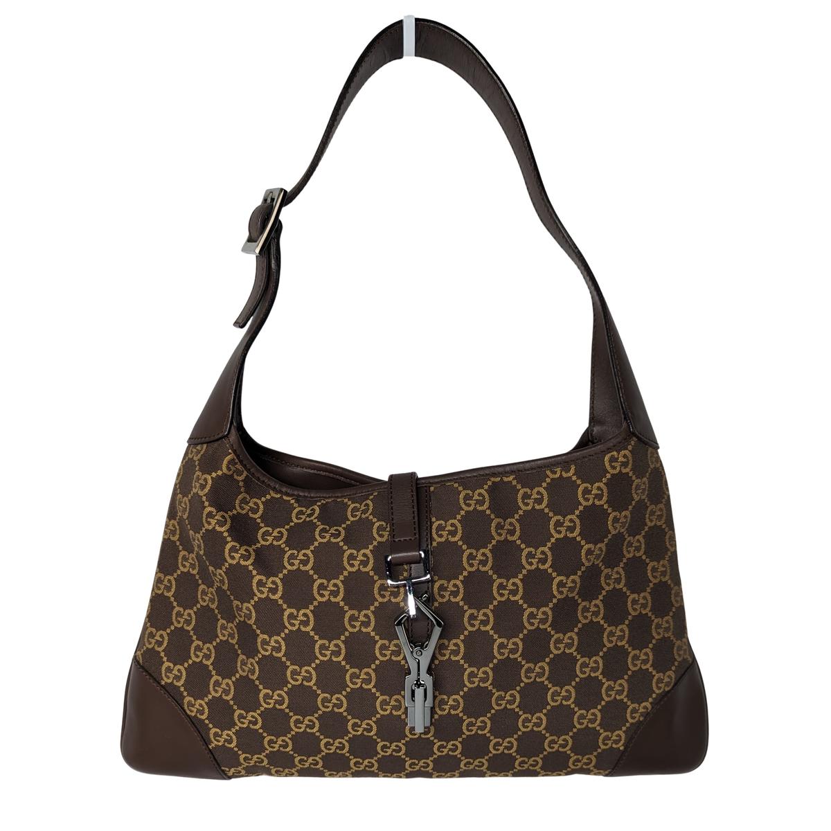 GUCCI Jackie canvas and leather handbag Brown