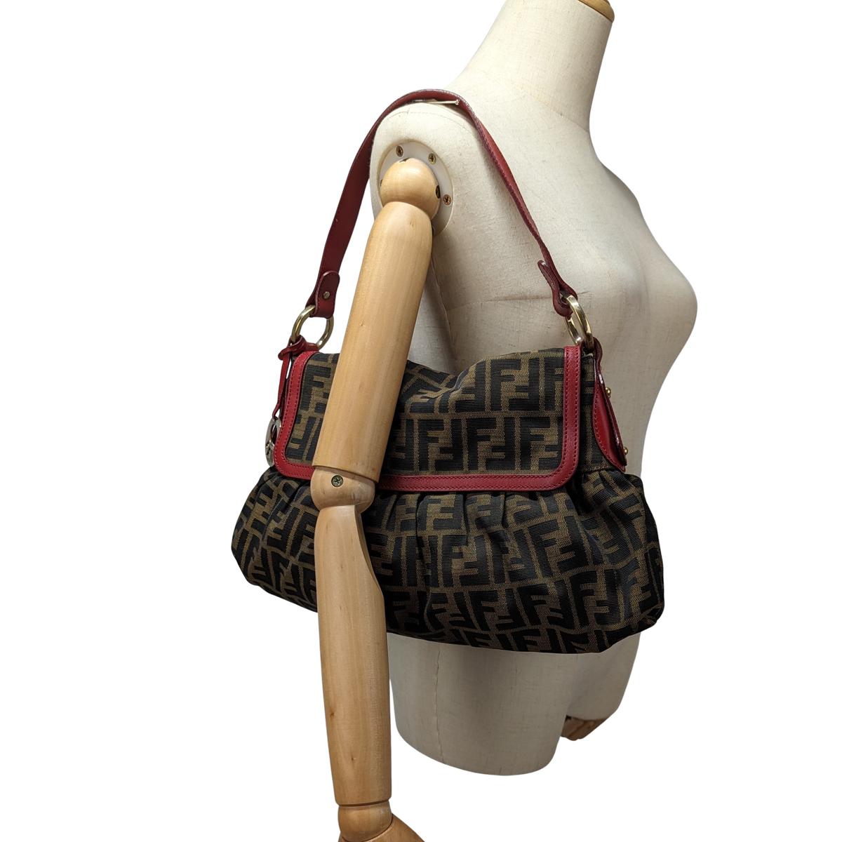 FENDI Chef canvas and leather handbag Brown