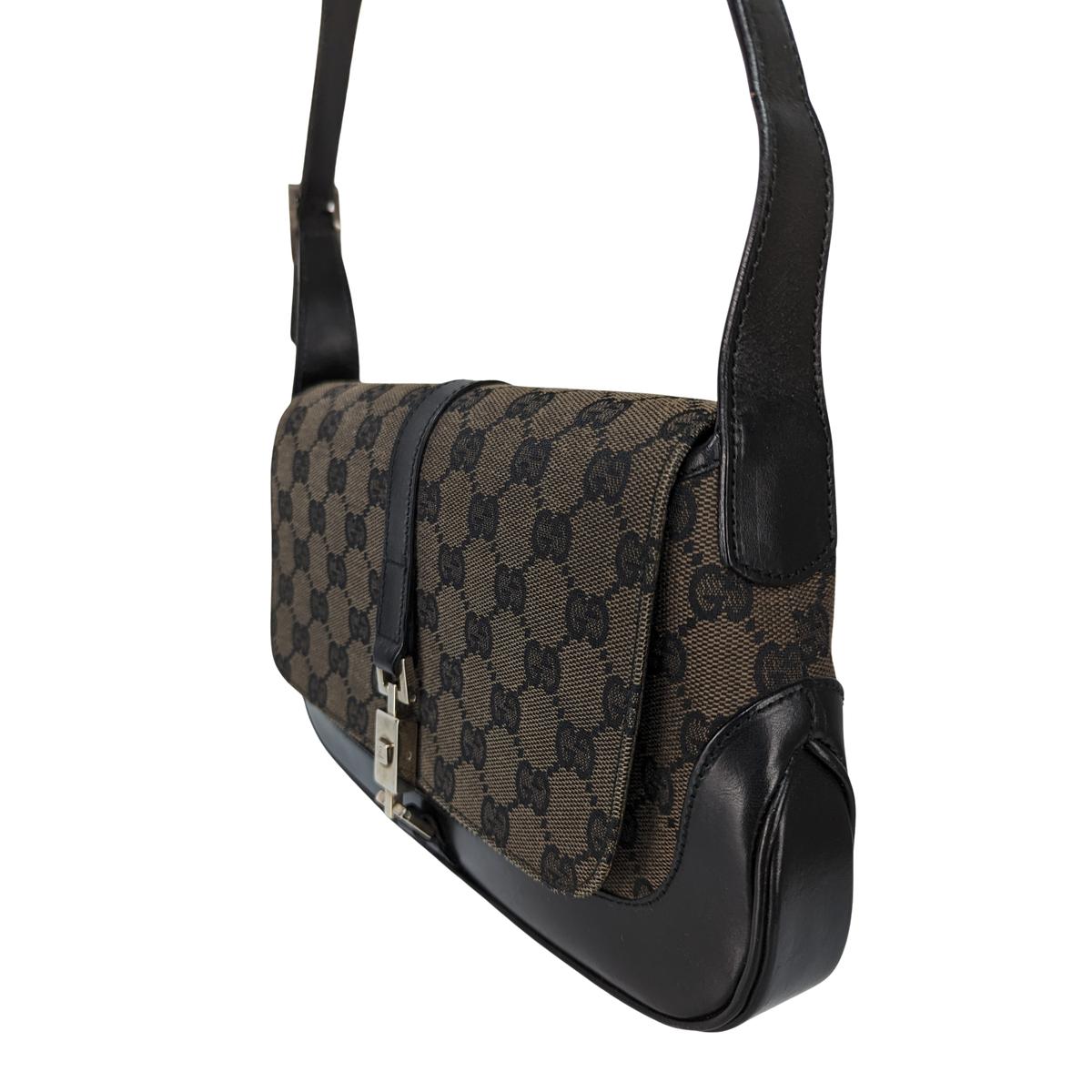 GUCCI Jackie pm canvas and leather handbag Black