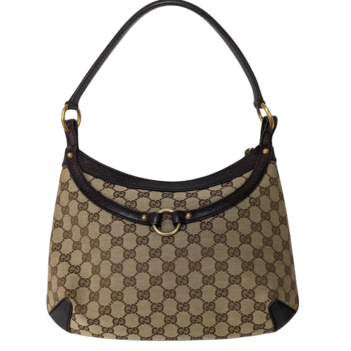 GUCCI Horsebit canvas and leather handbag Brown