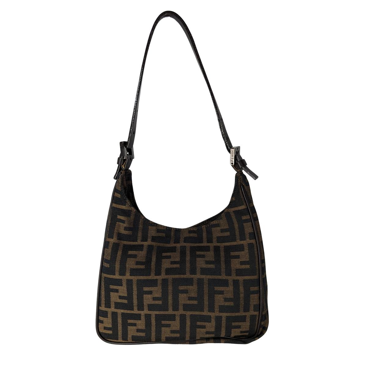 FENDI Hobo Zucca canvas and leather handbag Brown