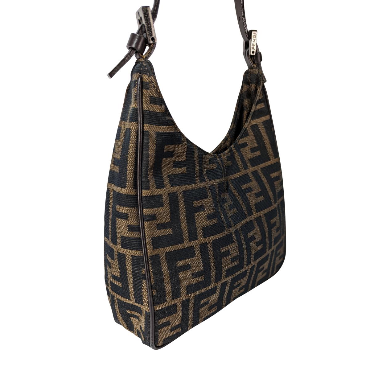 FENDI Hobo Zucca canvas and leather handbag Brown