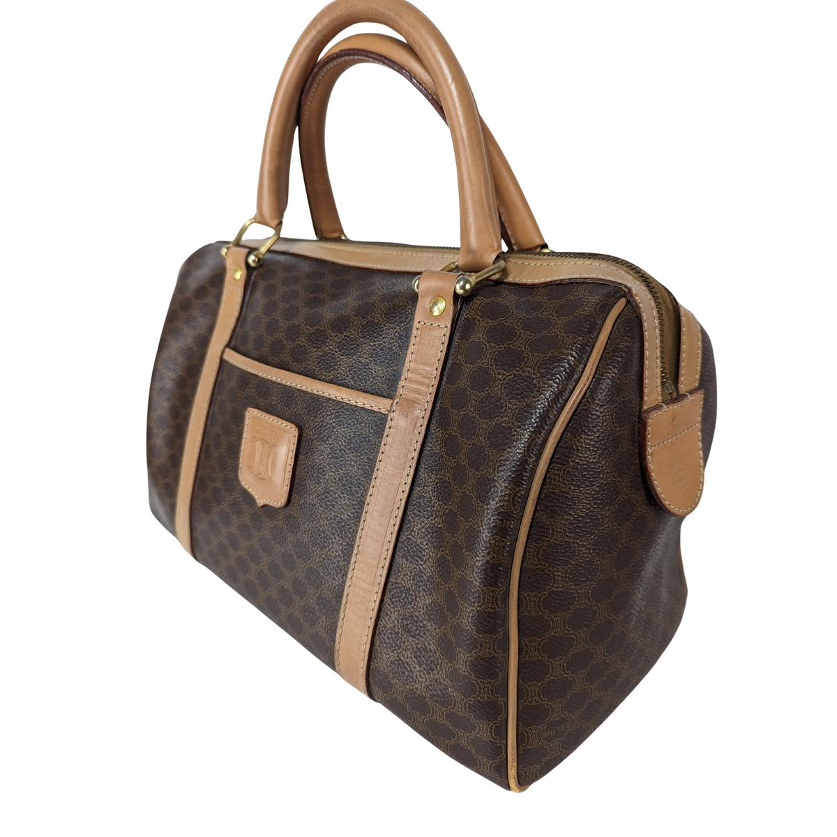 CELINE Boston Macadam canvas and leather travel bag Brown