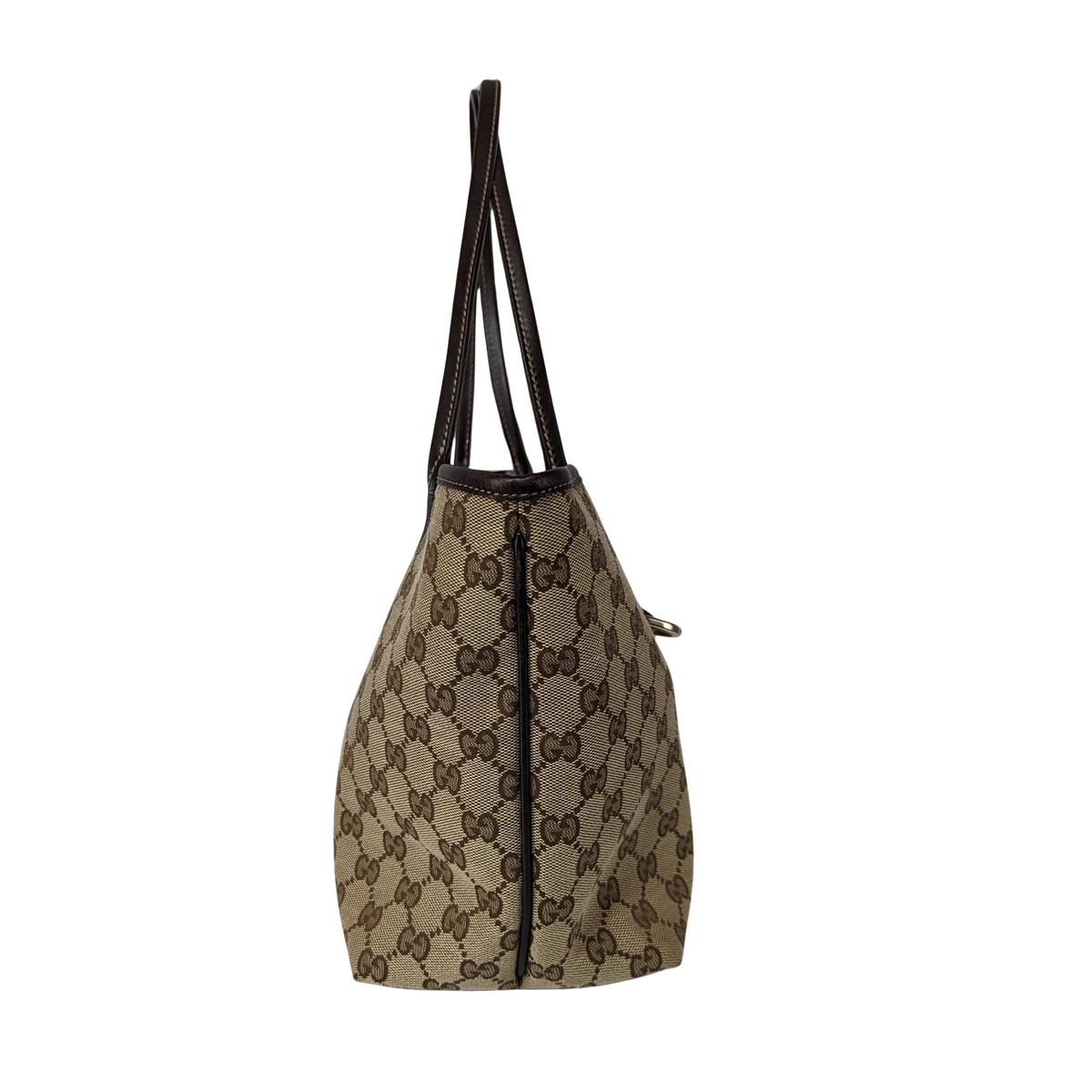 GUCCI Cabas tote bag canvas and leather Brown