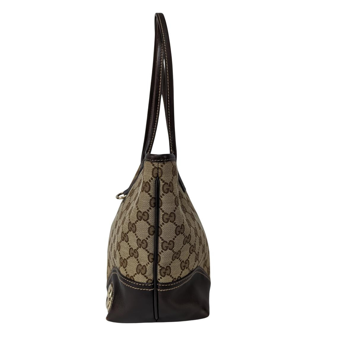 GUCCI Cabas tote bag canvas and leather Brown