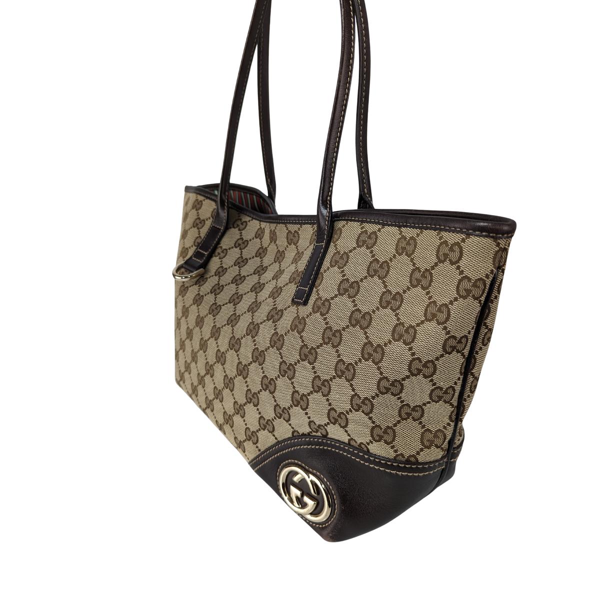 GUCCI Cabas tote bag canvas and leather Brown