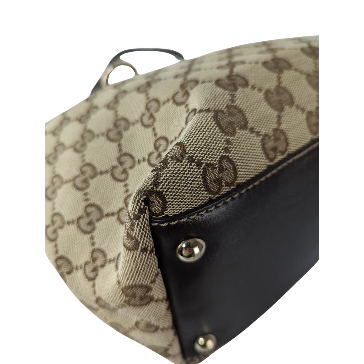 GUCCI Cabas tote bag canvas and leather Brown