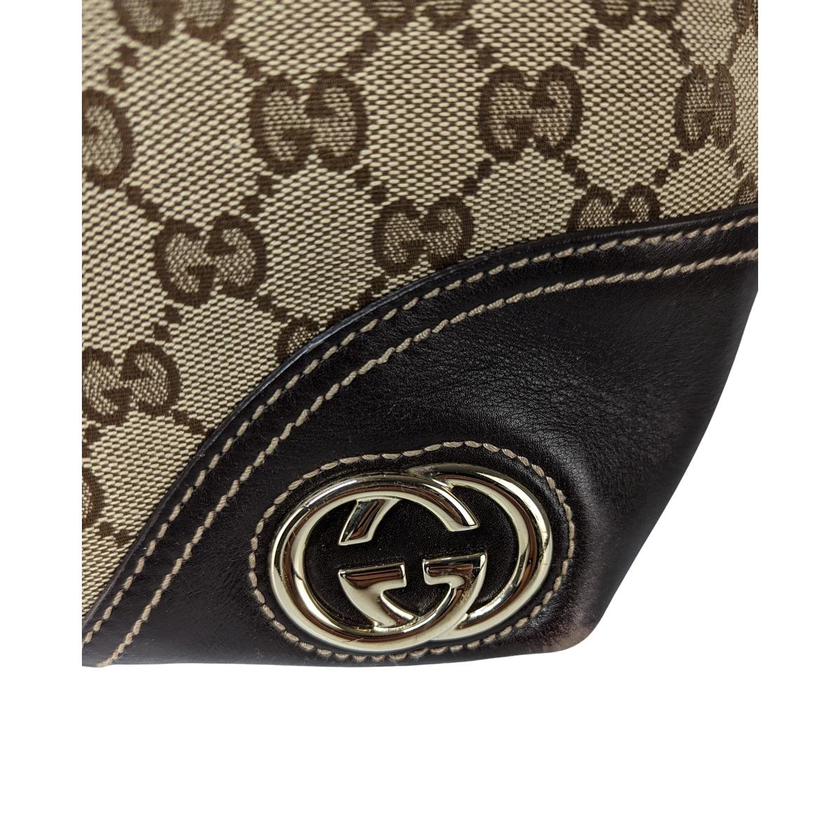 GUCCI Cabas tote bag canvas and leather Brown