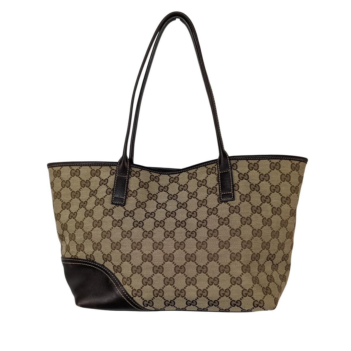 GUCCI Cabas tote bag canvas and leather Brown