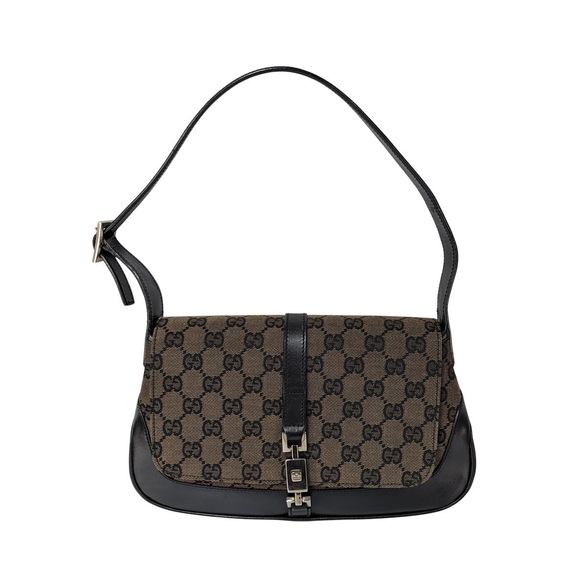 GUCCI Jackie pm canvas and leather handbag Black