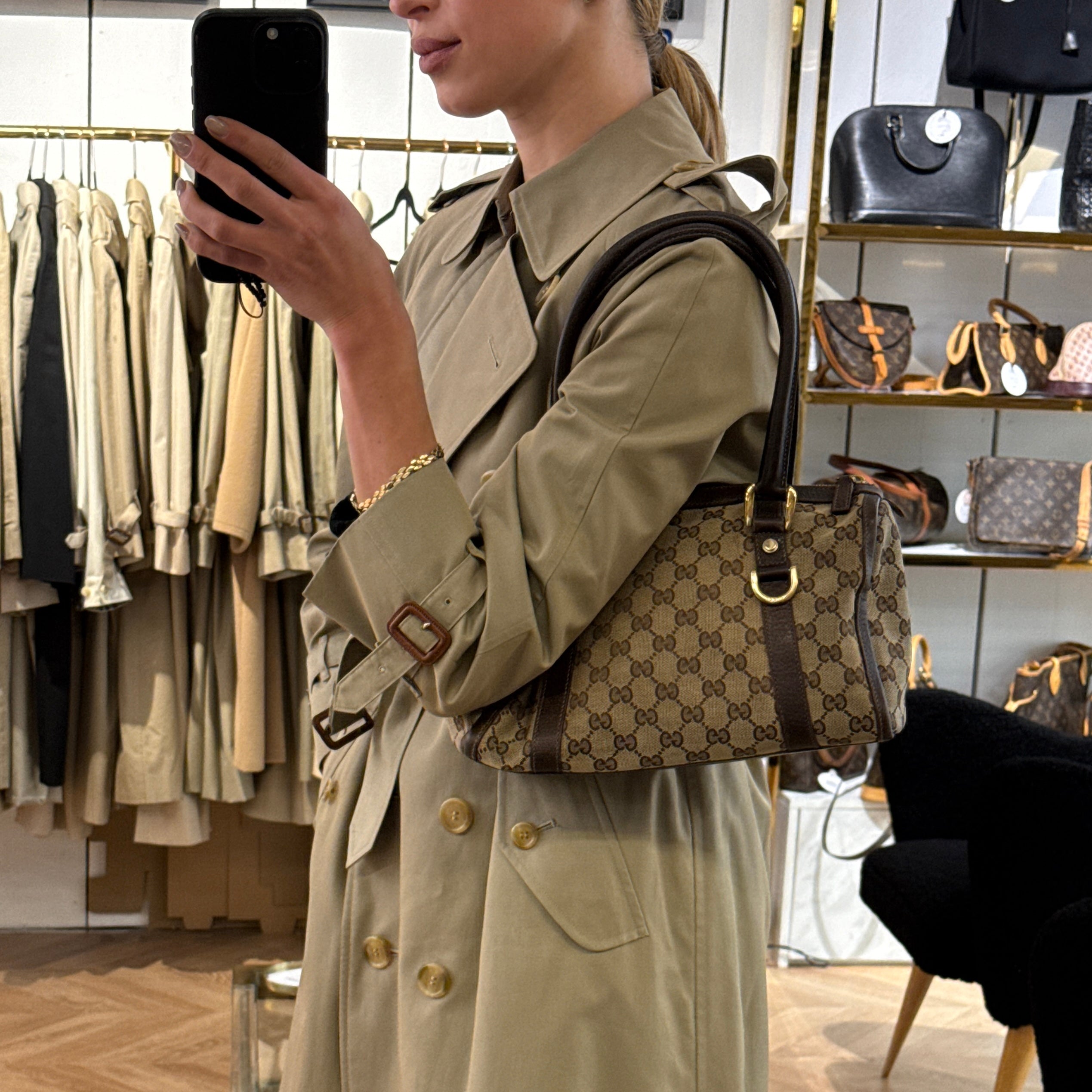 Sac GUCCI Mini Abbey Boston toile et cuir marron