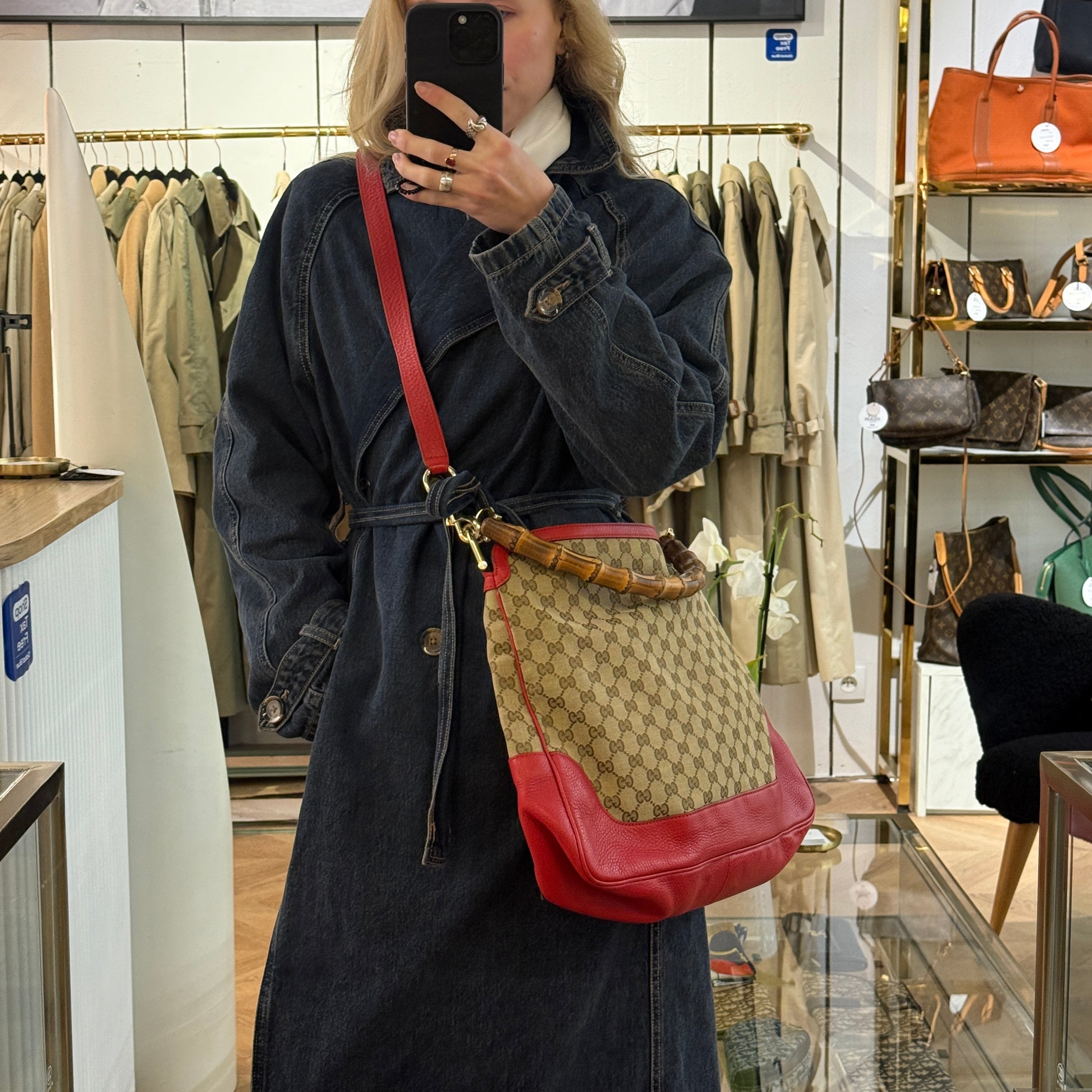 Sac à main GUCCI Diana Bamboo toile et cuir marron