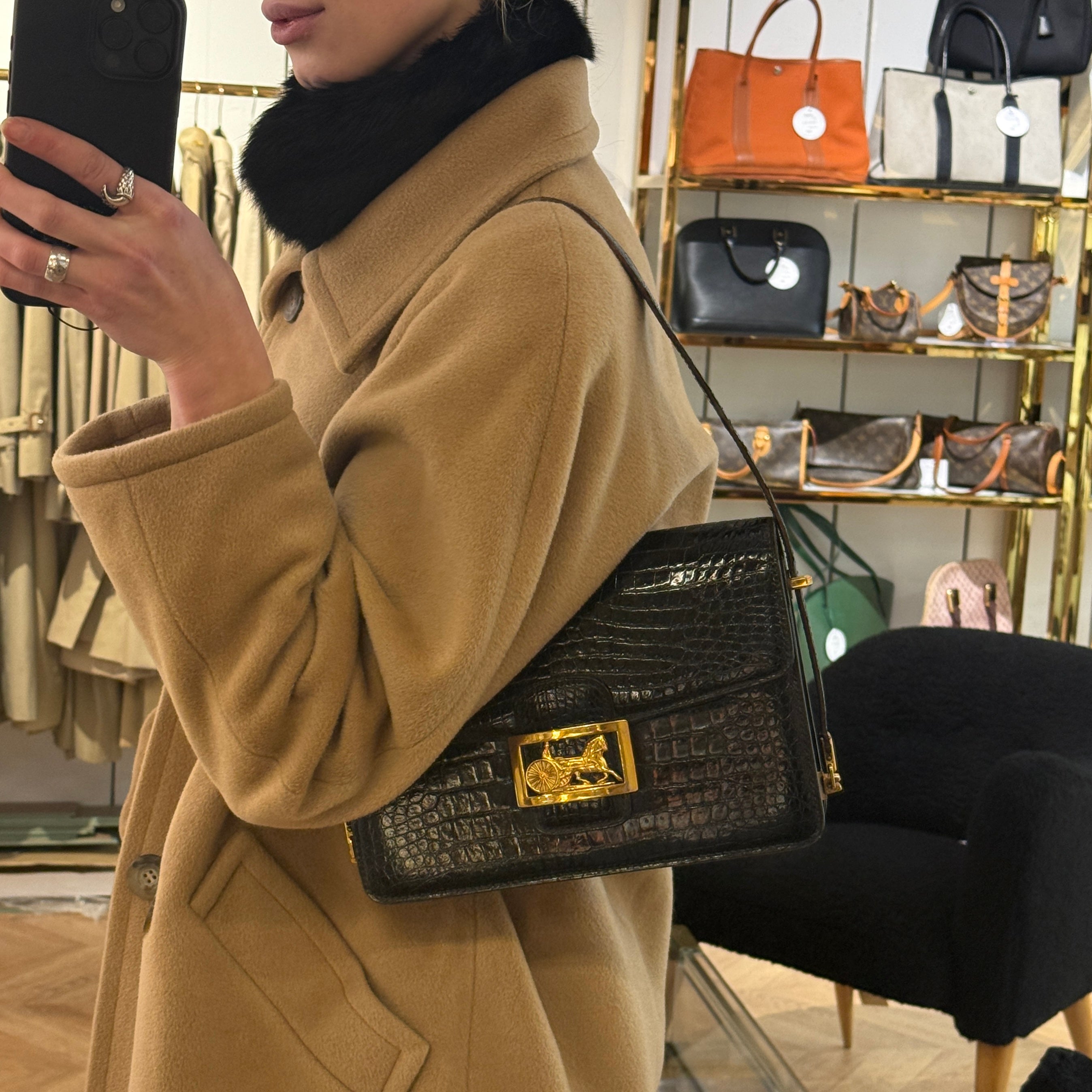 CELINE Triomphe black crocodile handbag