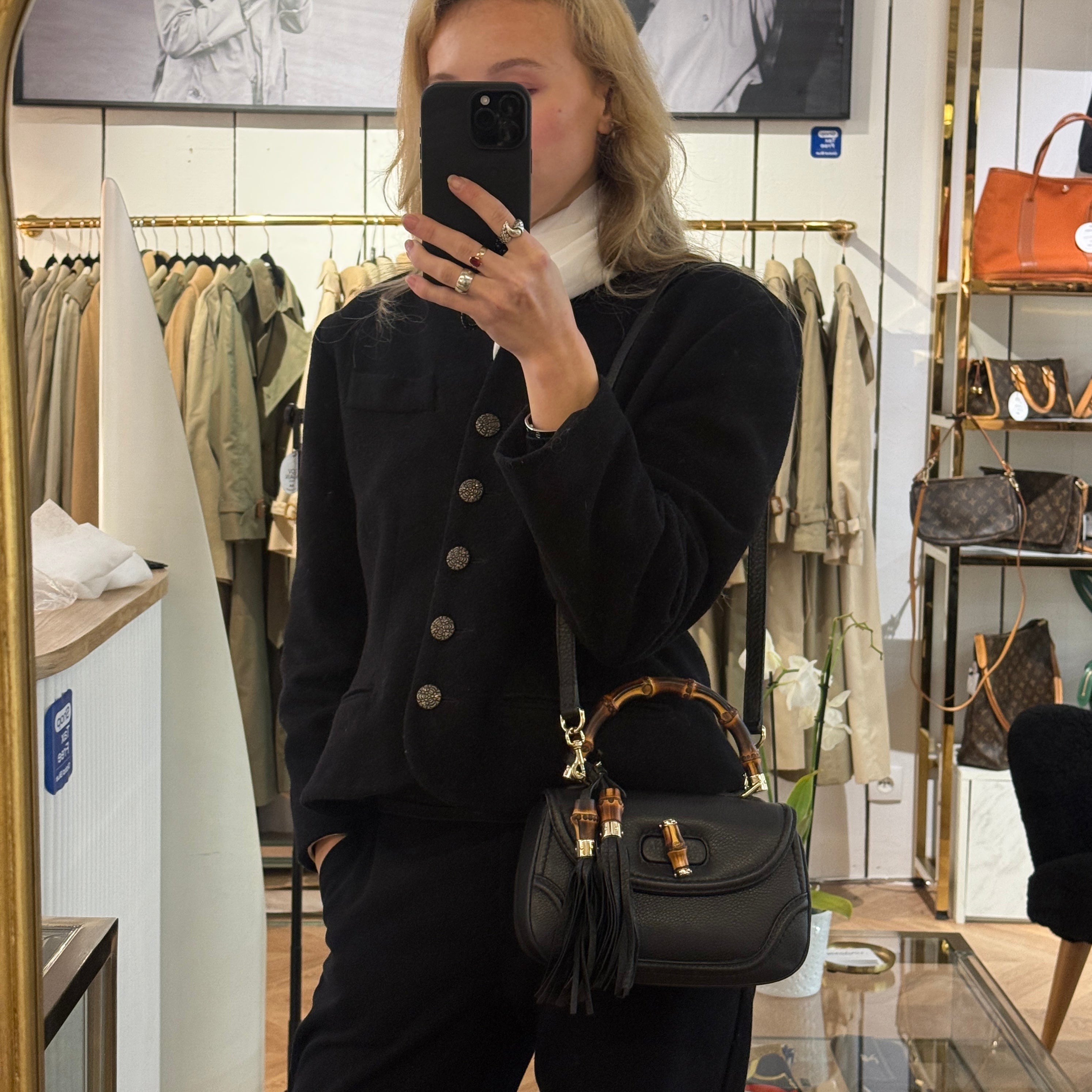 Sac à main GUCCI Bamboo 1947 cuir noir