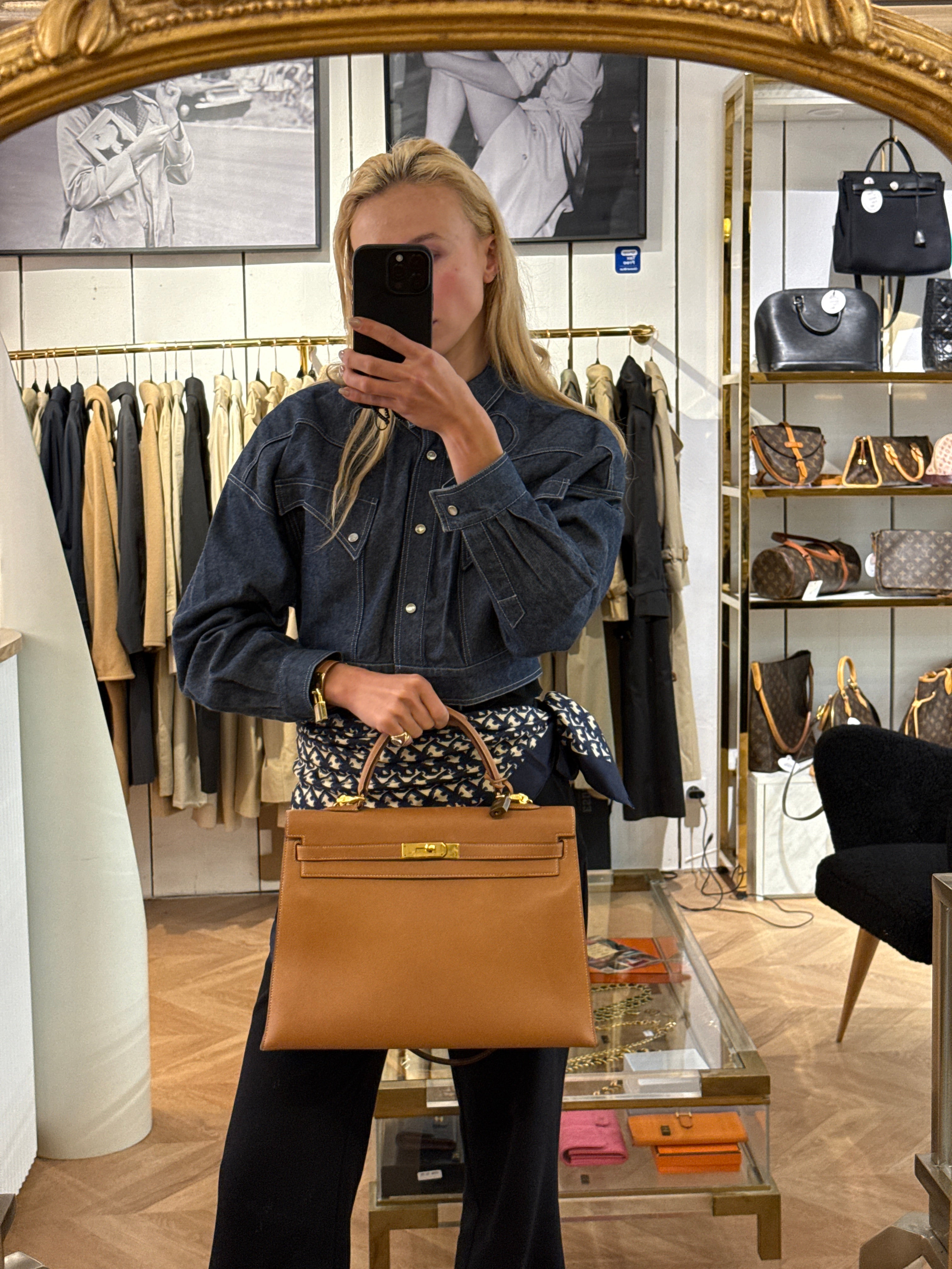 Sac à bandoulière HERMÈS Kelly 35 cuir courchevel sellier marron