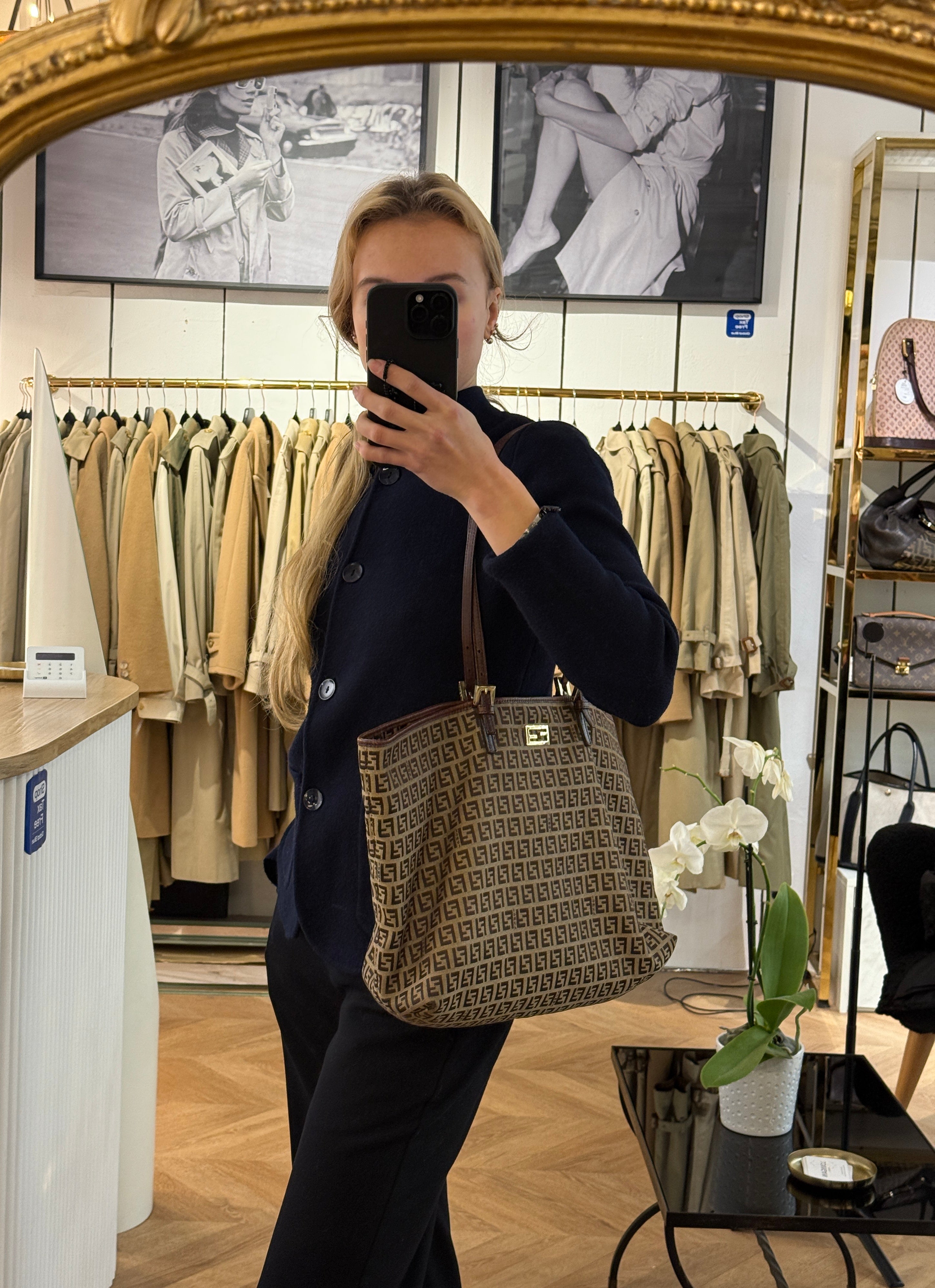 FENDI Tote handbag in brown canvas and leather