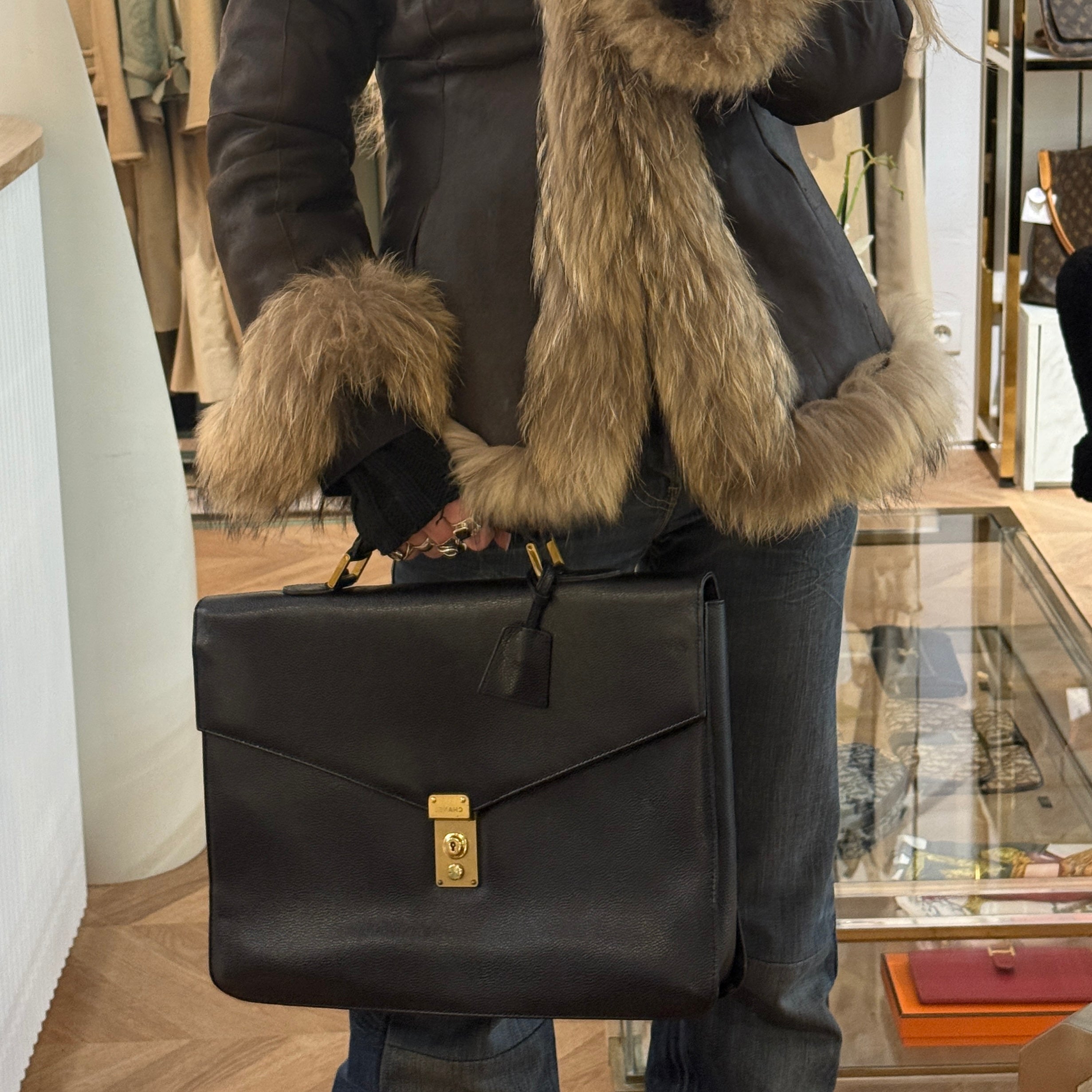 CHANEL Briefcase handbag in black caviar leather