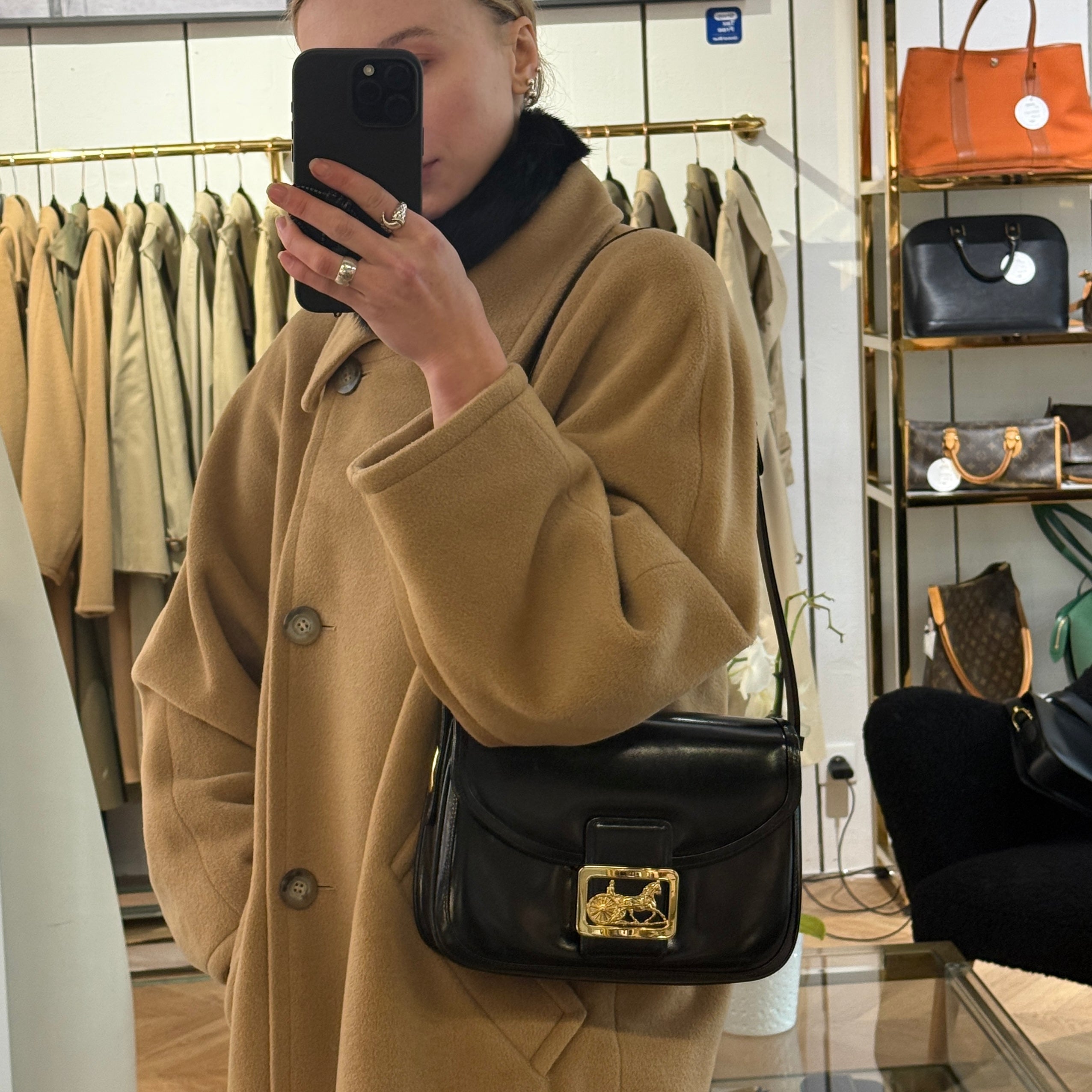 CELINE Triomphe black leather handbag