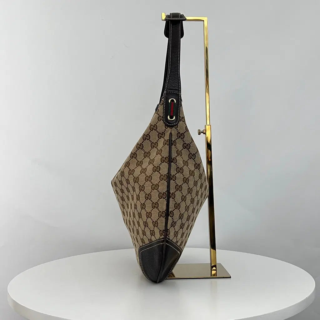 GUCCI Hobo GG Sherry Line brown canvas and leather bag
