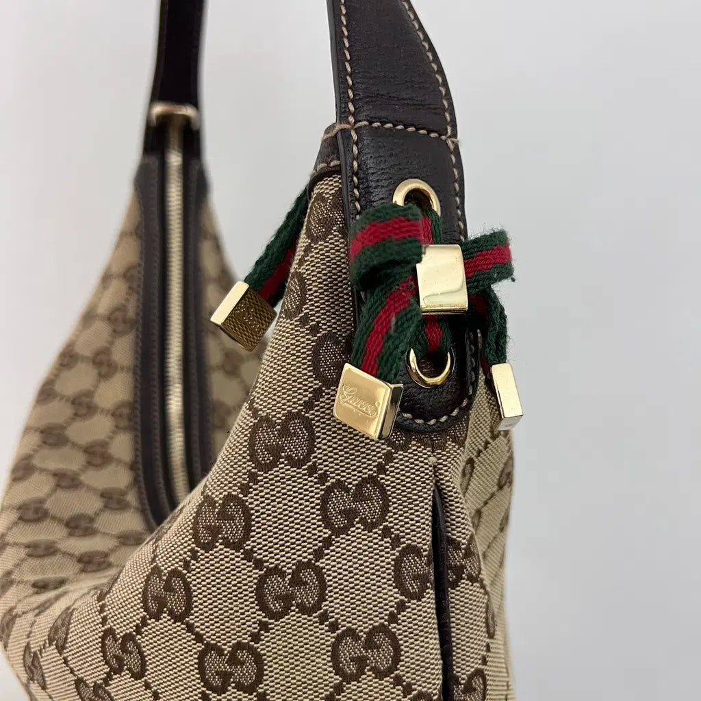 GUCCI Hobo GG Sherry Line brown canvas and leather bag