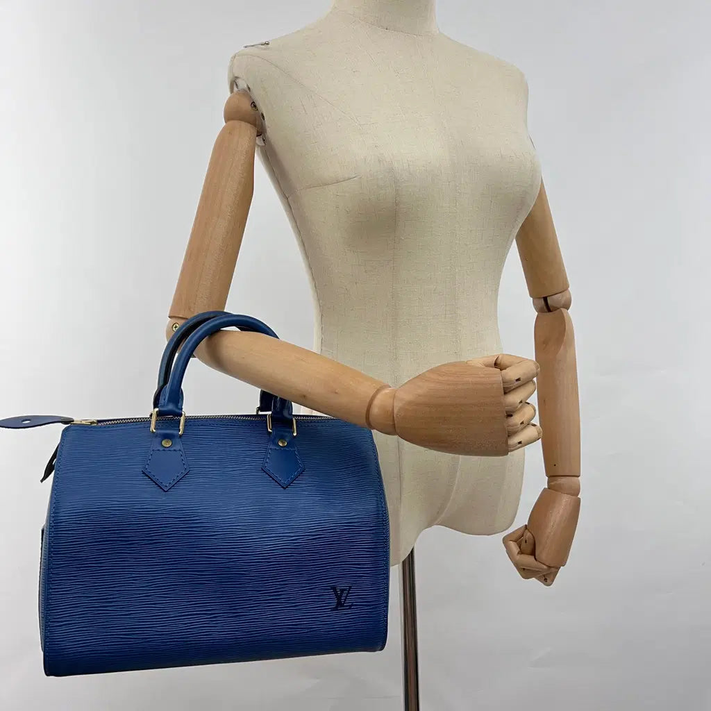 Sac LOUIS VUITTON Speedy 25 cuir épi bleu vintage 1997