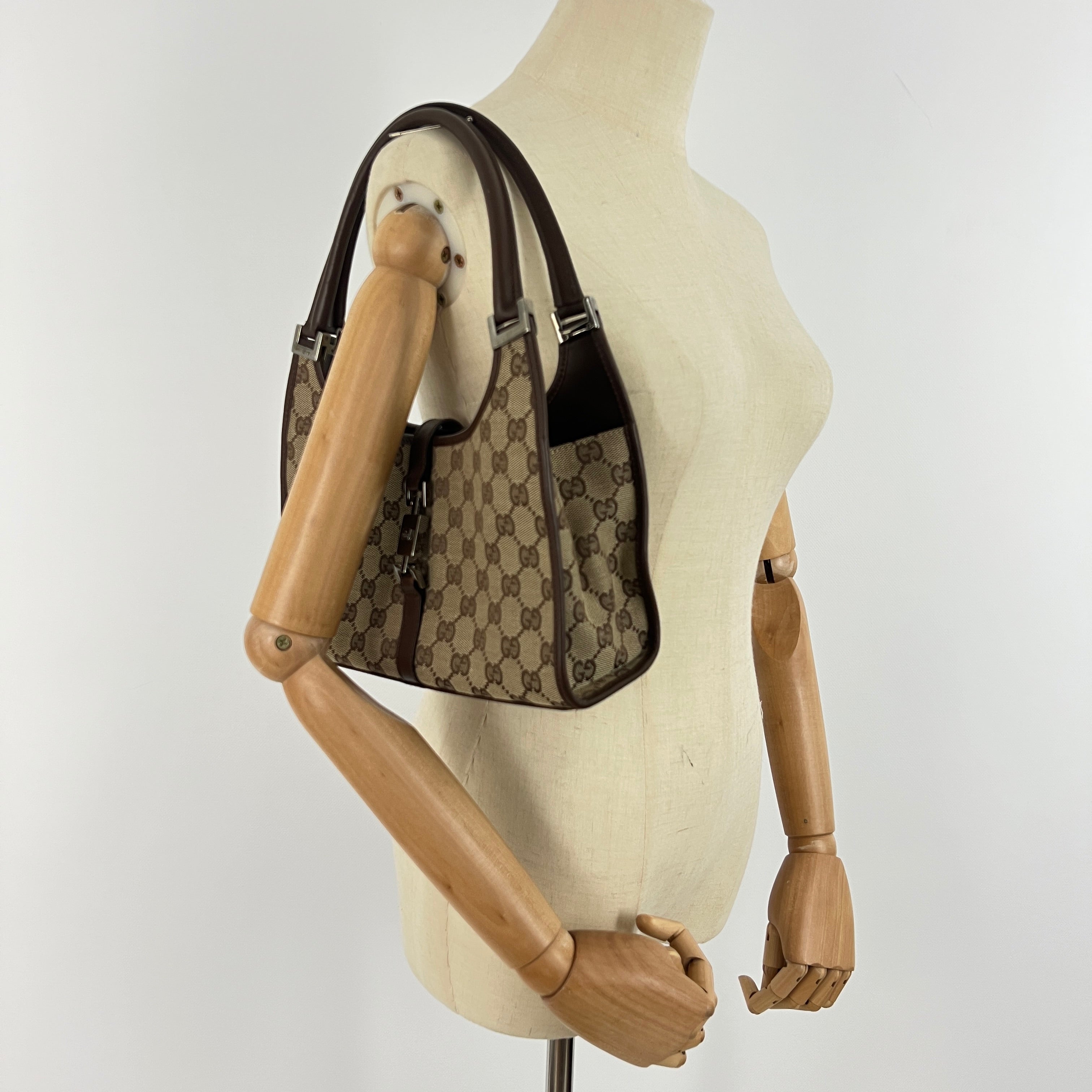 GUCCI Jackie canvas and brown leather handbag