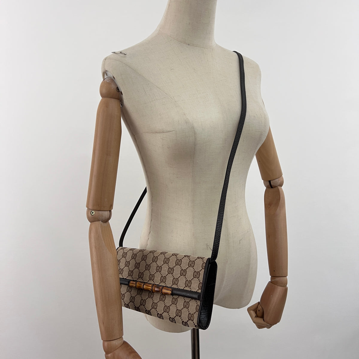 Sac GUCCI GG Bamboo toile et cuir marron